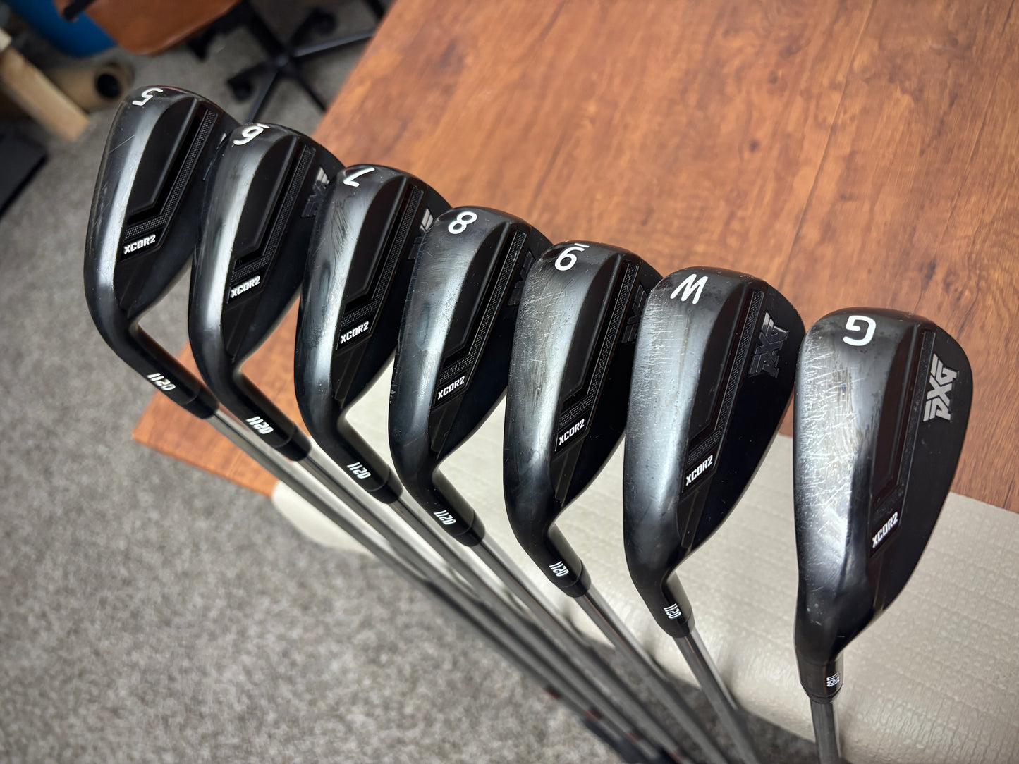 (Left-handed) (+1.5”) PXG XCOR2 Black Iron Set 5-GW / KBS Tour 130 X-Stiff